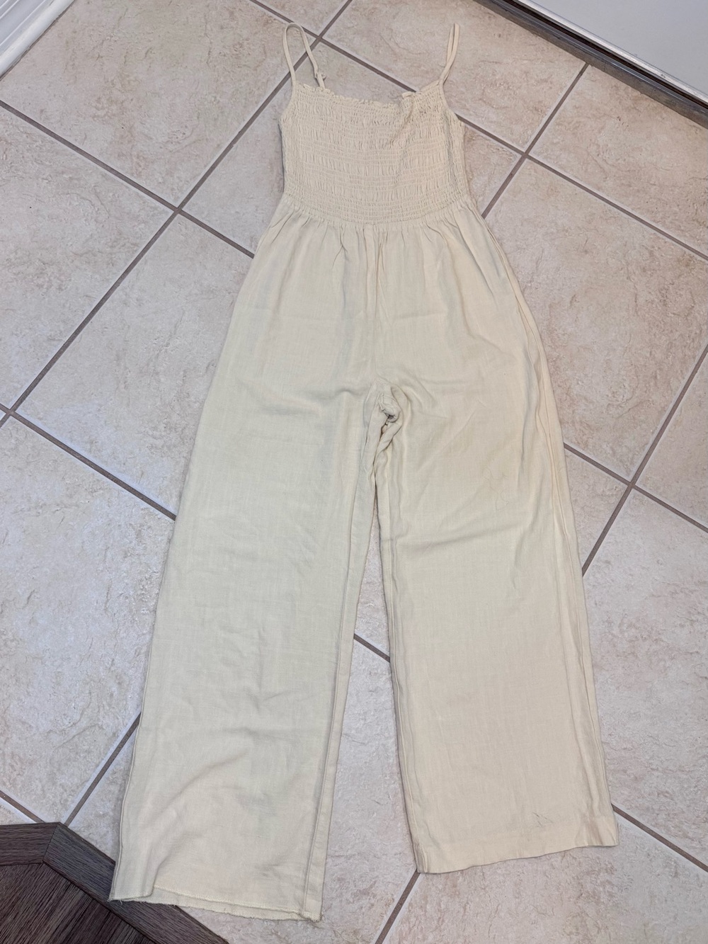 H&M Cream Smocked Wide-Leg Jumpsuit